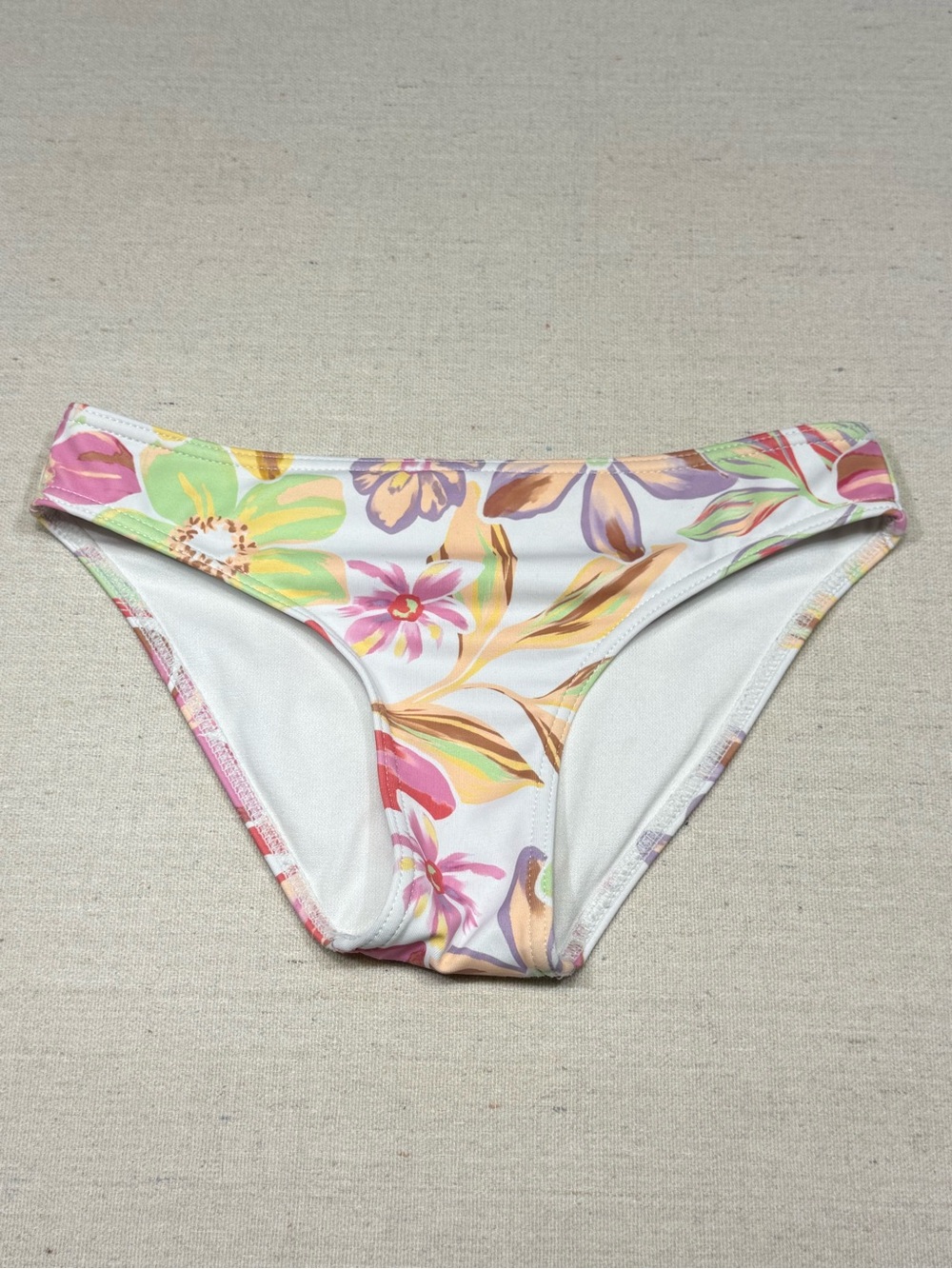 Roxy Floral Bikini Bottoms - White Pink Green Yellow - Girls Size 7